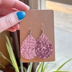 Pink Glitter Teardrop Earrings